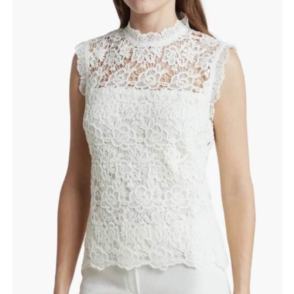 Nanette Lepore White Lace Sleeveless Zipper Back‎ Top Women's Size Small #21